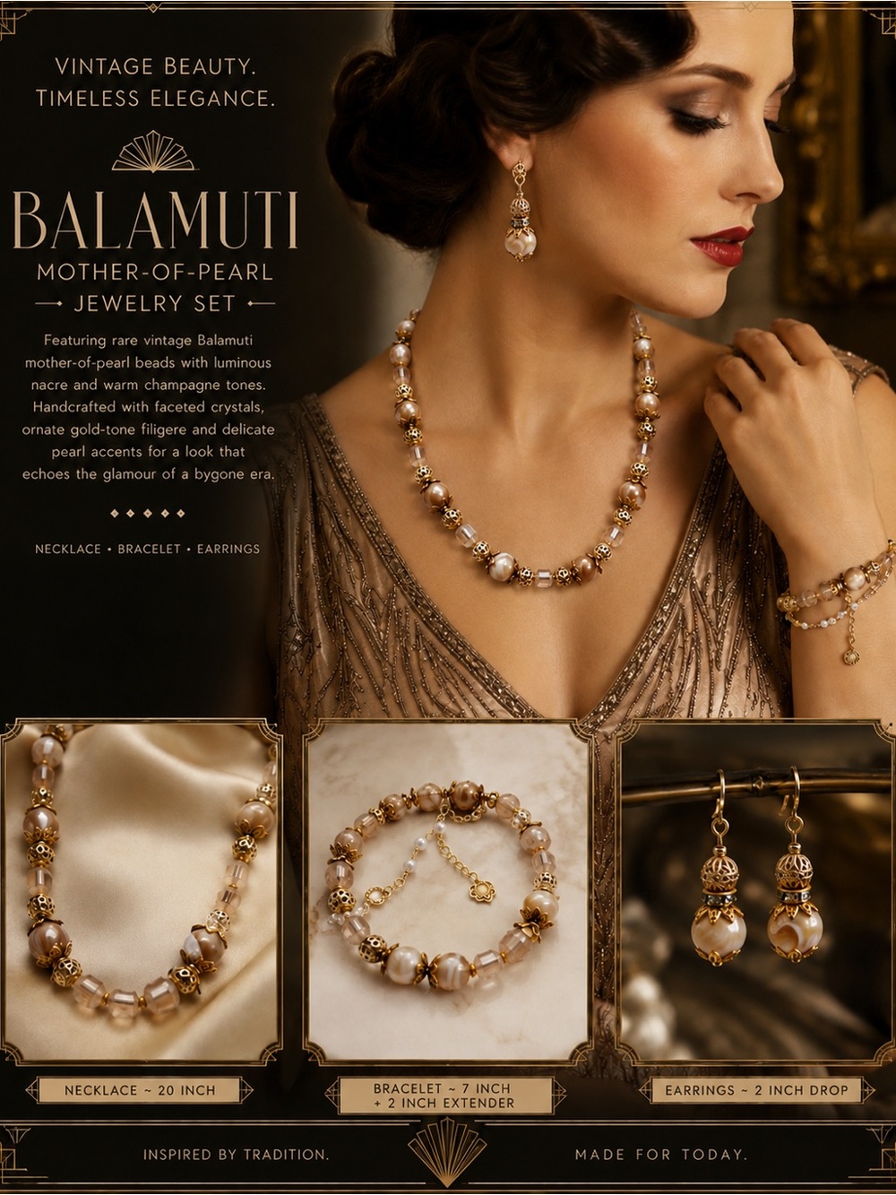 Artisan vintage Balamuti Mother of Pearl Jewelry Set 1